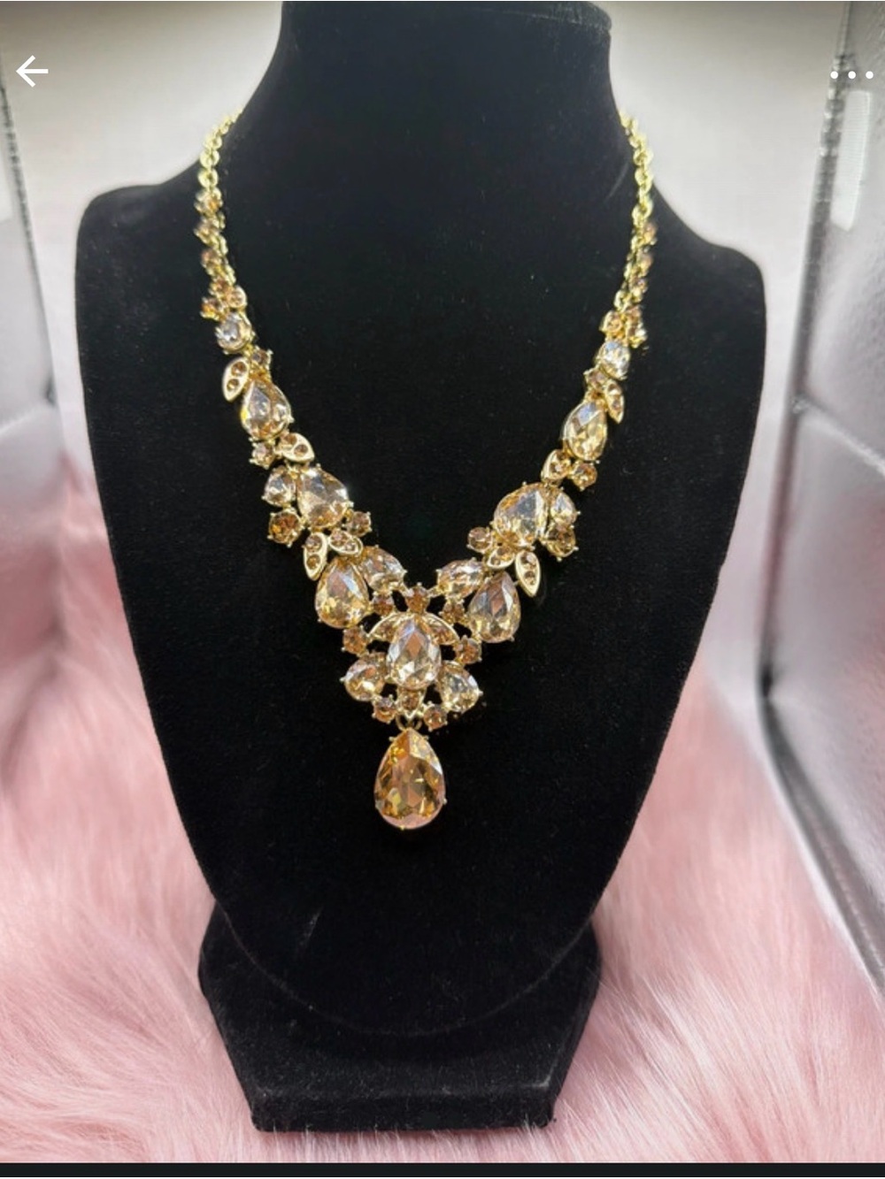 Vintage Tour De Cou Elegant Gold Crystal Statement Necklace - Gold